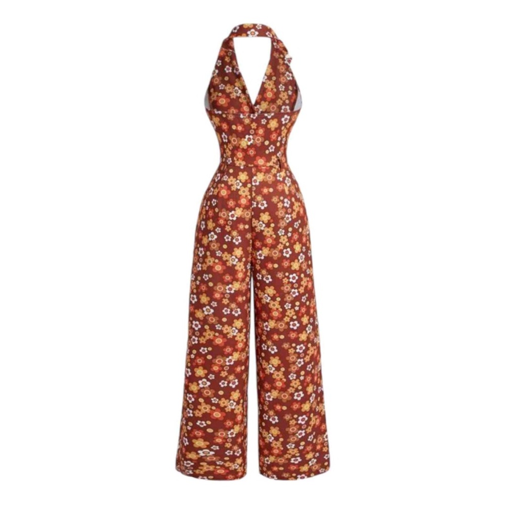 Retro Vintage  Halter Jumpsuit - Flower Power 1970s Inspired - Picture 3 of 5
